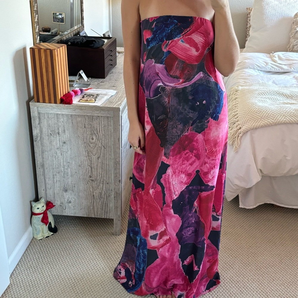 Elegant Pink and Blue Maxi Dress